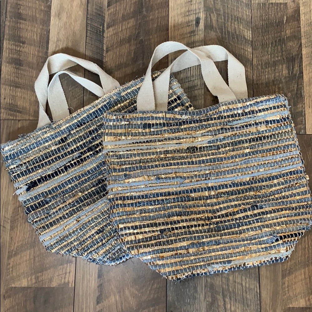 Denim Tote - gold and denim woven bag‎